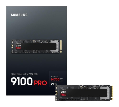 Твердотельный накопитель/ Samsung SSD 9100 PRO, 2000GB, M.2(22x80mm), NVMe 2.0, PCIe 5.0 x4, V-NAND TLC, R/W 14700/13400MB/s, IOPs 1 850 000/2 600 000, TBW 1200, DWPD 0.3 (12 мес.)