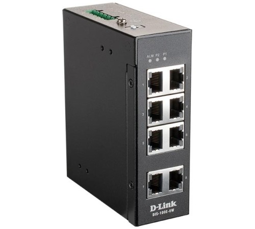 Коммутатор/ DIS-100G-10S Unmanaged Industrial Switch 8x1000Base-T, 2x1000Base-X SFP, Surge 6KV, Alarm relay, DIN-Rail, metal case IP40, -20 to 65°C, only DC power, w/o power supply