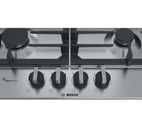 Встраиваемая газовая панель BOSCH Газ,  !! 5.2x58.2x52, нерж.сталь, независимая, серебристая, автоподжиг, газ-контроль