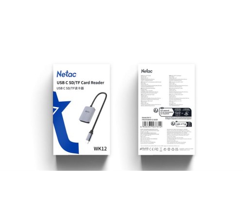 Кардридер  Netac Flash card reader WK12, USB3.0 Type-C to mSD/SD (repl. NT09WK12-30GR)