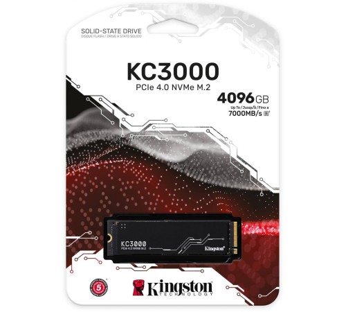 Твердотельный накопитель/ Kingston SSD KC3000, 4096GB, M.2(22x80mm), NVMe, PCIe 4.0 x4, 3D TLC, R/W 7000/7000MB/s, IOPs 1 000 000/1 000 000, DRAM buffer 4096MB, TBW 3200, DWPD 0.71, with Heat Spreader (60 мес) Твердотельный накопитель/ Kingston SSD KC3000, 4096GB, M.2(22x80mm), NVMe, PCIe 4.0 x4, 3D TLC, R/W 7000/7000MB/s, IOPs 1 000 000/1 000 000, DRAM buffer 4096MB, TBW 3200, DWPD 0.71, with Heat Spreader (60 мес)