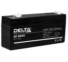 Батарея DELTA серия DT, DT 6033, напряжение 6В, емкость 3.3Ач (разряд 20 часов),  макс. ток разряда (5 сек.) 50А, макс. ток заряда 0.99А, свинцово-кислотная типа AGM, клеммы F1, ДxШxВ 134х34х61мм., вес 0.65кг., срок службы 5 лет./ Battery DELTA series DT,