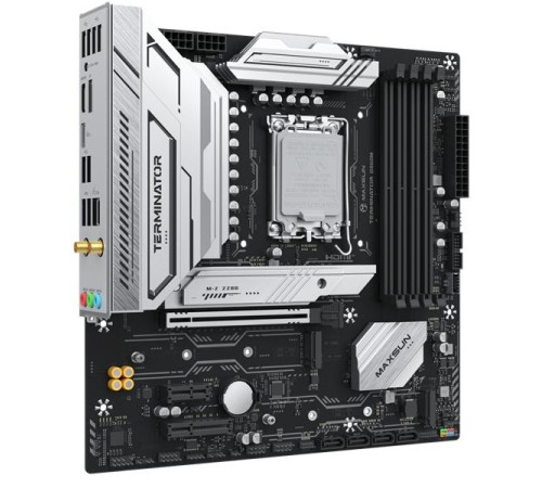 Материнская плата MAXSUN MS-Terminator B860M WIFI, LGA1851, B860, 4*DDR5, 4*SATA3, 3*M.2, USB 3.2, USB 2.0, Type-C, 1*PCIEx16, 1*PCIex4, 1*PCIex1, HDMI+DP, mATX