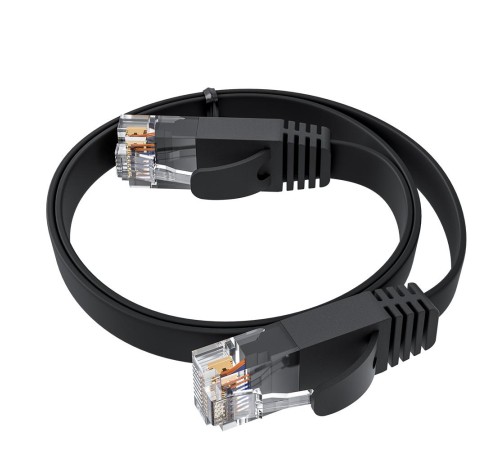 GCR Патч-корд PROF плоский прямой 20.0m, UTP медь кат.6, черный, 30 AWG, ethernet high speed 10 Гбит/с, RJ45, T568B, GCR-52865