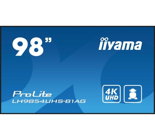 Информационный дисплей 98" 16:9 3840x2160(UHD 4K) IPS, 60 Hz, 500 cd/m, H178°/V178°, 1200:1, 1.07B, 8ms, VGA, 3xHDMI, 2xDP, RJ-45, RS232C, MicroSD, 2xUSB Type A, Speakers, OPS Slot, Android 11, 24/7, 3Y, Black Информационный дисплей 98" 16:9 3840x2160(UHD 4K) IPS, 60 Hz, 500 cd/m, H178°/V178°, 1200:1, 1.07B, 8ms, VGA, 3xHDMI, 2xDP, RJ-45, RS232C, MicroSD, 2xUSB Type A, Speakers, OPS Slot, Android 11, 24/7, 3Y, Black