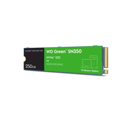 Твердотельный накопитель/ WD SSD Green SN350 NVMe, 250GB, M.2(22x80mm), NVMe, PCIe 3.0 x4, 3D TLC, R/W 2400/900MB/s, IOPs 160 000/150 000, TBW 40, DWPD 0.3 (12 мес.) Твердотельный накопитель/ WD SSD Green SN350 NVMe, 250GB, M.2(22x80mm), NVMe, PCIe 3.0 x4, 3D TLC, R/W 2400/900MB/s, IOPs 160 000/150 000, TBW 40, DWPD 0.3 (12 мес.)