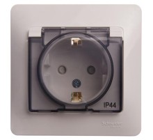 GLOSSA РОЗЕТКА с заземлением со шторками с крышкой, 16А, IP44, в сборе, БЕЛЫЙ