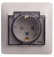 GLOSSA РОЗЕТКА с заземлением со шторками с крышкой, 16А, IP44, в сборе, БЕЛЫЙ