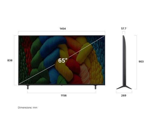 Телевизор ЖК 65'' LG/ 65", Ultra HD, Nano Color, Smart TV, WebOS, Wi-Fi, DVB-T2/C/S2, MR, 60Hz Native, 2.0ch (20W), 2 HDMI, 2 USB, 2 Pole, Ashed Blue, 2025