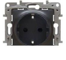 Розетка 2К+З со шторками, немецкий стандарт, винтовые зажимы, 16А, 250В~, Etika, антрацит