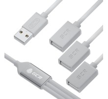 GCR USB Hub 2.0 на 3 порта, 0.35m, гибкий, AM / 3 х AF, белый, GCR-53354