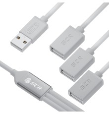 GCR USB Hub 2.0 на 3 порта, 0.35m, гибкий, AM / 3 х AF, белый, GCR-53354