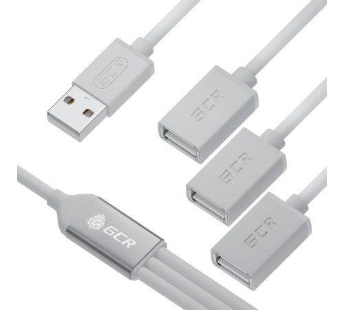 GCR USB Hub 2.0 на 3 порта, 0.35m, гибкий, AM / 3 х AF, белый, GCR-53354