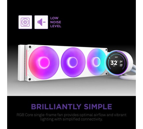 Система жидкостного охлаждения для ПК/ Water Cooling System NZXT Kraken Elite 420 RGB (350W, 420mm, LED temp., White/ Fans: 3x140mm, 98.61CFM, 34.5dBA, 2000RPM/ Pump height 65mm, 2800RPM, Rad thickness 27mm/ S: 1851, 1700, 1200, 115X, AM5, AM4)