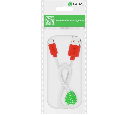 GCR Кабель 1.0m TypeC, белый, красные коннекторы, быстрая зарядка, 28/24 AWG