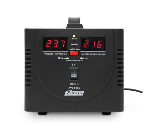 Стабилизатор POWERMAN AVS 500D, черный, ступенчатый регулятор, цифровые индикаторы уровней напряжения, 500ВА, 140-260В, максимальный входной ток 5А, 2 евророзетки, IP-20, напольный, 200мм х 150мм х 140мм, 2,3 кг./ Stabilizer POWERMAN AVS 500D, black, ste Стабилизатор POWERMAN AVS 500D, черный, ступенчатый регулятор, цифровые индикаторы уровней напряжения, 500ВА, 140-260В, максимальный входной ток 5А, 2 евророзетки, IP-20, напольный, 200мм х 150мм х 140мм, 2,3 кг./ Stabilizer POWERMAN AVS 500D, black, ste