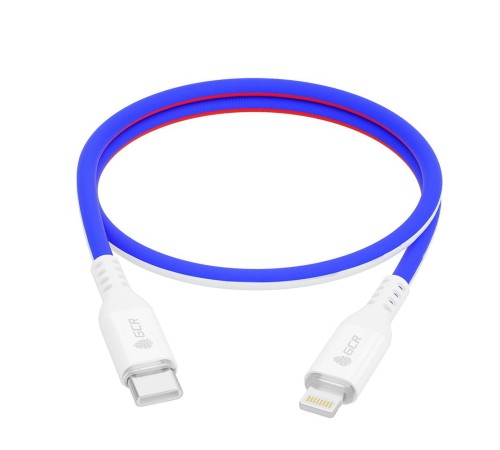 GCR Кабель 1.0m TypeC/Lightning MFRi POWER DELIVERY 18 W, быстрая зарядка, ТРИКОЛОР Россия, AL case белый, белый ПВХ, GCR-54962