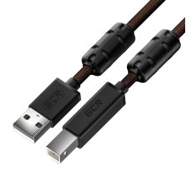 GCR Кабель PROF 5.0m USB 2.0, AM/BM, черно-прозрачный, ферритовые кольца, 28/24 AWG, экран, армированный, морозостойкий, GCR-52419