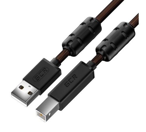 GCR Кабель PROF 5.0m USB 2.0, AM/BM, черно-прозрачный, ферритовые кольца, 28/24 AWG, экран, армированный, морозостойкий, GCR-52419