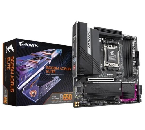 Материнская плата GIGABYTE B650M AORUS ELITE, AM5, B650, 4*DDR5, 4*SATA, 2*M.2, 7*USB 3.2, 4*USB 2.0, Type-C, 2*PCIx16, DP+HDMI, mATX