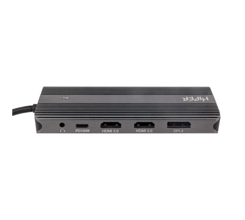 Док-станция/ Docking station HIPER USB-C HUB 11in1 (1*USB-C 100W PD, 2*HDMI 4K@60Hz, 1*DP 4K@60Hz, 2*USB-A 3.0 (5Gbps data), 1*USB-C 3.0 (5Gbps data), 1*microSD, 1*SD, 1*3.5mm audio, 1*RJ45 Gb) Док-станция/ Docking station HIPER USB-C HUB 11in1 (1*USB-C 100W PD, 2*HDMI 4K@60Hz, 1*DP 4K@60Hz, 2*USB-A 3.0 (5Gbps data), 1*USB-C 3.0 (5Gbps data), 1*microSD, 1*SD, 1*3.5mm audio, 1*RJ45 Gb)