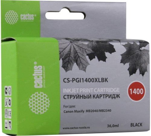 -/ Картридж струйный Cactus CS-PGI1400XLBK черный (36мл) для Canon MB2050/MB2350/MB2040/MB2340