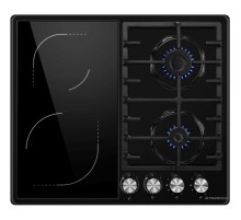 Комбинированная панель MAUNFELD/ комбинированная (электрическая + газовая), механическое управление, 4 конфорки, 2 электро, 2 газ, электроподжиг, черный цвет
