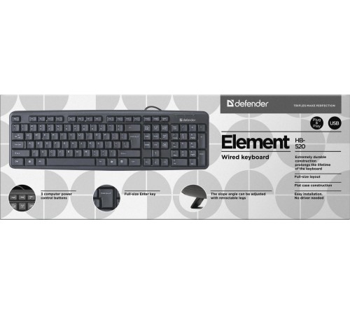 Defender Проводная клавиатура Element HB-520 USB RU,черный,полноразмерная USB