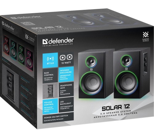 Defender Акустическая 2.0 система Solar 12 12 Вт, подсветка, BT, 230В