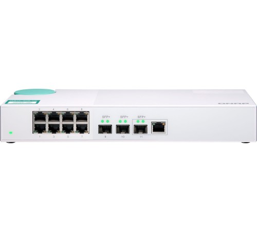 Коммутатор/ QNAP QSW-308-1C Unmanaged 10 Gb / s switch with 3 SFP + ports, of which 1 is combined with RJ-45, and 8 1 Gb / s RJ-45 ports, bandwidth up to 76 Gb / s, support JumboFrame
