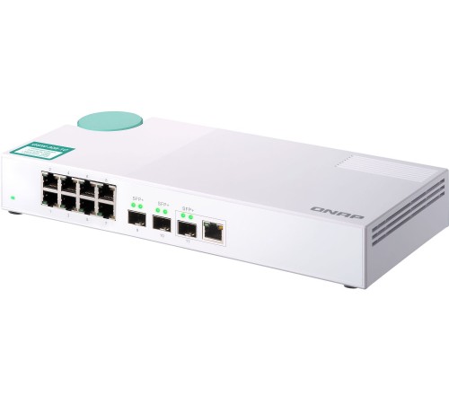 Коммутатор/ QNAP QSW-308-1C Unmanaged 10 Gb / s switch with 3 SFP + ports, of which 1 is combined with RJ-45, and 8 1 Gb / s RJ-45 ports, bandwidth up to 76 Gb / s, support JumboFrame