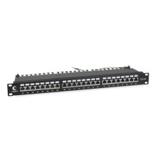 патч-панель Cabeus PL-24-Cat.6a-SH-Dual IDC Патч-панель 19" (1U), 24 порта RJ-45, категория 6a, полностью экранированная, с задним кабельным организатором