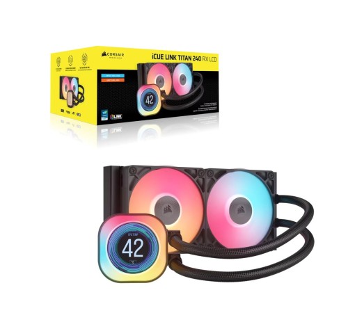 Система жидкостного охлаждения/ Water Cooling System Corsair iCUE LINK TITAN 240 RX LCD (240mm, Black, RGB/ Fans: 2x120mm, 73.5CFM, 36dBA, 2100RPM/ S: 1851, 1700, AM5, AM4) Система жидкостного охлаждения/ Water Cooling System Corsair iCUE LINK TITAN 240 RX LCD (240mm, Black, RGB/ Fans: 2x120mm, 73.5CFM, 36dBA, 2100RPM/ S: 1851, 1700, AM5, AM4)