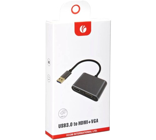 Кабель-переходник/ Кабель-переходник USB 3.0 (Am) --> HDMI(f)+VGA(f), Aluminum Shell, VCOM <CU322M> Кабель-переходник/ Кабель-переходник USB 3.0 (Am) --> HDMI(f)+VGA(f), Aluminum Shell, VCOM <CU322M>