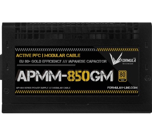 Блок питания Formula V Line APMM-850GM, 850W, ATX3.1/PCIe5.1, APFC, 80+ Gold, 12cm Fan, Full Modular Блок питания Formula V Line APMM-850GM, 850W, ATX3.1/PCIe5.1, APFC, 80+ Gold, 12cm Fan, Full Modular