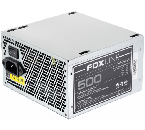 Блок питания 500Вт/ Power Supply Foxline, 500W, ATX, APFC, 120FAN, CPU 8(4+4)pin, MB 24pin, PCI-E 6+2pin, 1*PATA, 3*SATA, 80+ Блок питания 500Вт/ Power Supply Foxline, 500W, ATX, APFC, 120FAN, CPU 8(4+4)pin, MB 24pin, PCI-E 6+2pin, 1*PATA, 3*SATA, 80+