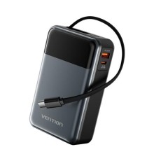 Power Bank Vention 20000mAh(USB-C + USB-C/USB-A) со встроенным кабелем 65W с LED Дисплеем, шт.