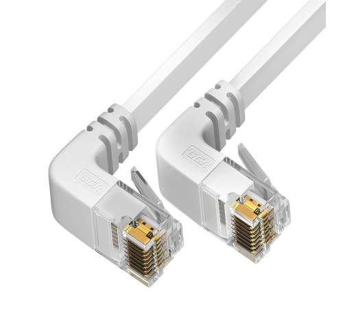 GCR Патч-корд PROF плоский 1.0m, UTP медь кат.6, белый, верхний/верхний угол, ethernet high speed 10 Гбит/с, RJ45, T568B