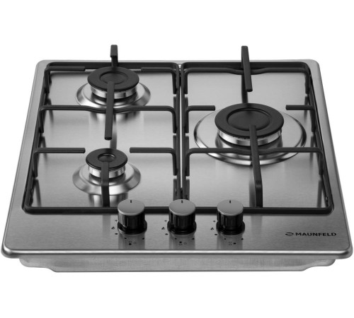 Газовая варочная панель MAUNFELD/ Газовая варочная панель MAUNFELD EGHS.43.3STS-ES, механическое управление, 3 конфорки, мощность конфорок 1000, 1700, 2600, электроподжиг, цвет нержавеющая сталь