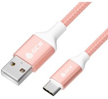 GCR QC Кабель 1.0m, TypeC, быстрая зарядка, розовый нейлон, AL корпус розовый, белый ПВХ, 28/24 AWG, GCR-52509