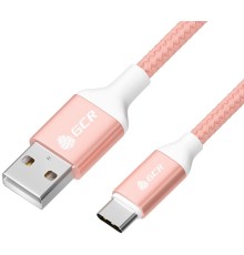 GCR QC Кабель 1.0m, TypeC, быстрая зарядка, розовый нейлон, AL корпус розовый, белый ПВХ, 28/24 AWG, GCR-52509