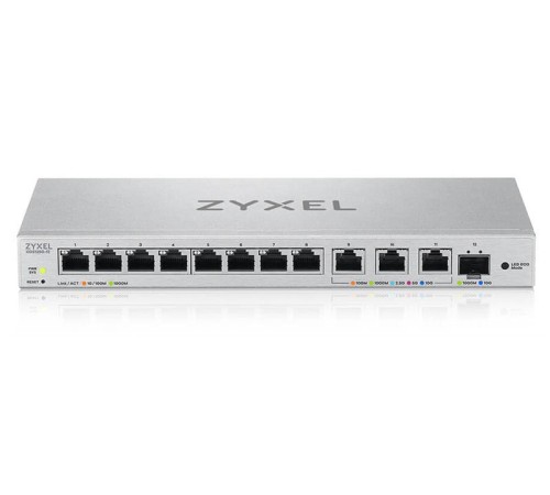 коммутатор Мультигигабитный Smart L2 коммутатор Zyxel XGS1250-12, 8xGE, 3x1/2,5/5/10G, 1xSFP+, кнопка LED ECO Mode, настольный