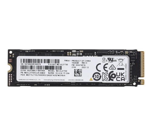 Твердотельный накопитель/ Samsung SSD PM9A1, 1024GB, M.2(22x80mm), NVMe, PCIe 4.0 x4, R/W 7000/5100MB/s, IOPs 1 000 000/850 000, DRAM buffer 1024MB (12 мес.) Твердотельный накопитель/ Samsung SSD PM9A1, 1024GB, M.2(22x80mm), NVMe, PCIe 4.0 x4, R/W 7000/5100MB/s, IOPs 1 000 000/850 000, DRAM buffer 1024MB (12 мес.)