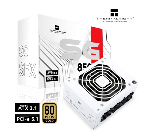Блок питания 850W/ Power Supply Thermalright, 850W 80+ Gold (SFX, 3.1, PCIe 5.1, Full modular, 1x24(20+4)pin, 1xCPU 8(4+4)pin, 2xPCIe*2 8(6+2)pin, 1x12VHPWR PCIe 5.1 12+4pin 600mm, 3xSATA3, 3xMOLEX4pin, Active, 92x92mm, 100x125x64mm, APFC, OPP, OVP, OTP,