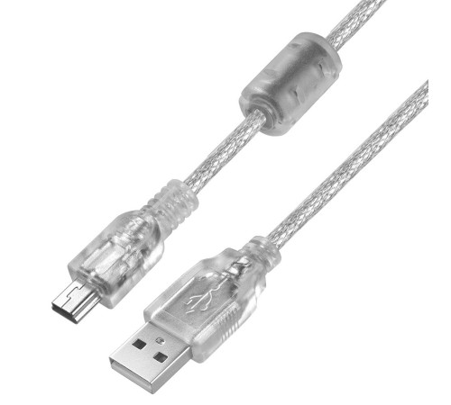 GCR Кабель 0.15m USB 2.0, AM/mini 5P, прозрачный, 28/28 AWG, экран, армированный, морозостойкий, GCR-UM1M5P-BB2S-0.15m