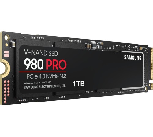 Твердотельные накопители/ Samsung SSD 980 PRO, 1000GB, M.2(22x80mm), NVMe 1.3c, PCIe 4.0 x4, 3-bit MLC, R/W 7000/5000MB/s, IOPs 1 000 000/1 000 000, DRAM buffer 1024MB, TBW 600, DWPD 0.33, with Heatsink (12 мес.)
