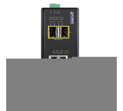 коммутатор/ PLANET IP30 Industrial 8-Port 10/100/1000T + 2-Port 100/1000X SFP Ethernet Switch (-40~75 degrees C)