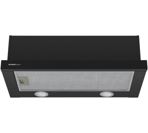 ВЫТЯЖКА HOMSair Flat 50 Black/ встраиваемая, кнопочное управление, 2 скорости, 520 м3/ч, до 20 м2, 45 дБ, угольный фильтр CF110 - 1 шт, ШхВхД: 500х176х280 мм, черный цвет