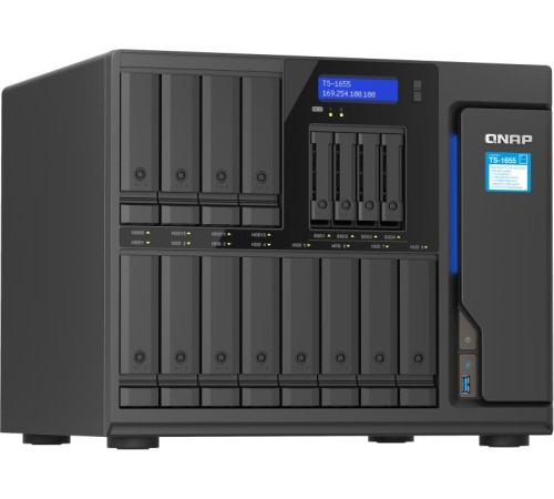 Сетевое хранилище без дисков/ SMB QNAP TS-1655-8G NAS 16-Bay (12x 3.5"/2.5" HDD/SSD bays + 4x 2.5" SSD bays + 2x M.2 2280 SATA slots), Intel Atom C5125 8-core processor, 2.8GHz, 8 GB DDR4 (1 x 8 GB) up to 128 GB (4 x 32 GB), 2x 2.5 GbE BASE Сетевое хранилище без дисков/ SMB QNAP TS-1655-8G NAS 16-Bay (12x 3.5"/2.5" HDD/SSD bays + 4x 2.5" SSD bays + 2x M.2 2280 SATA slots), Intel Atom C5125 8-core processor, 2.8GHz, 8 GB DDR4 (1 x 8 GB) up to 128 GB (4 x 32 GB), 2x 2.5 GbE BASE