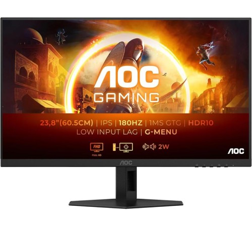 Монитор 24" AOC 24G4XE 1920x1080, WLED, 16:9, Fast IPS, 300cd, 1000:1, 80M:1, 1ms, 178/178, HDMI*2, DP, 180Hz, Speakers, Tilt, Внут, VESA, Black/Grey, 3y